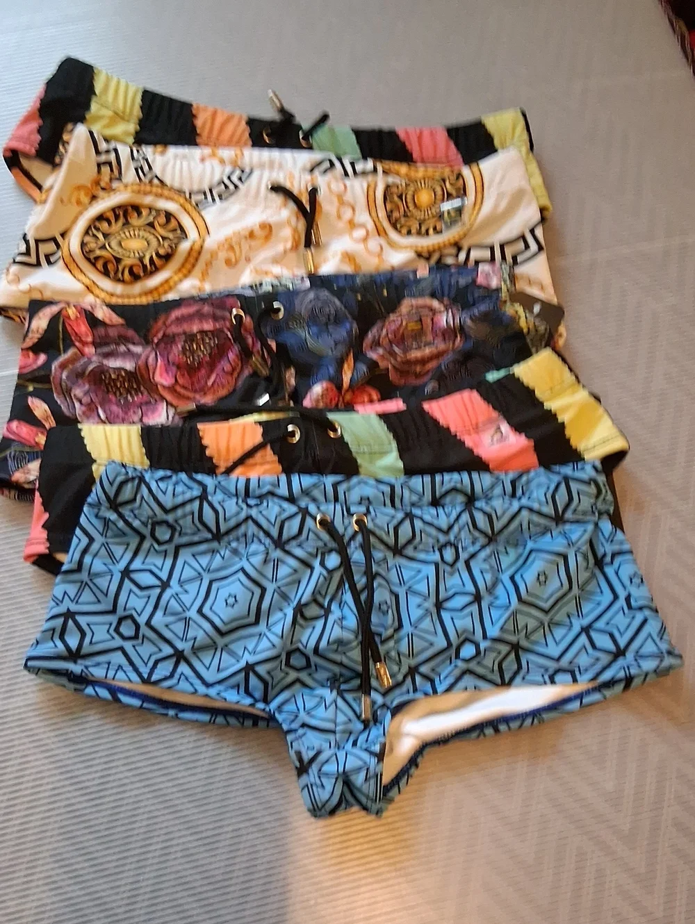 Men Blue Geometric Swim Shorts - Unbranded